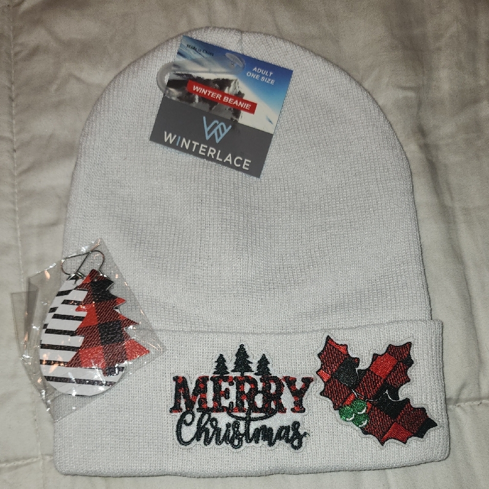 Christmas Beanie and Earrings